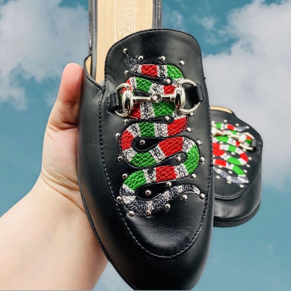 ASOS Truffle Black Embroidered Snake Stud Slip On Horse Bit Mule Slides 6 - Picture 12 of 12